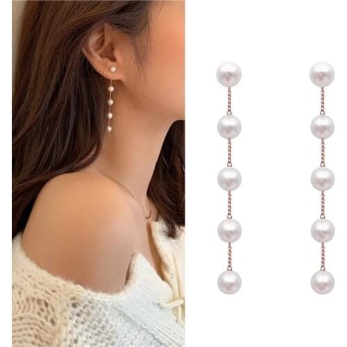 Eakvalin New Korean Earrings Female Imitation Pearl Long Style Tassel Ear Clip Earrings Female Wedding Party Jewelry Accessories