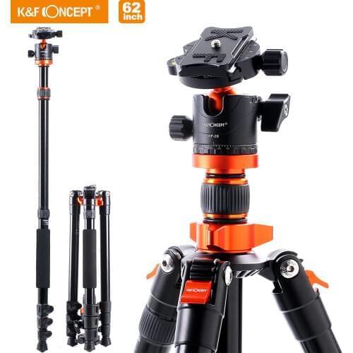 K&F Concept 62 Inch DSLR Tripod Lightweight Aliminum Camera Tripod Monopod with Quick Release Plate And Head For Sony Cameras