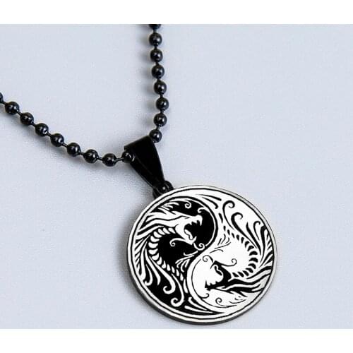 Classic Yin Yang Double Dragon Pendant Necklace Hip Hop Punk Stainless Steel Animal Necklaces Men Amulet Jewelry