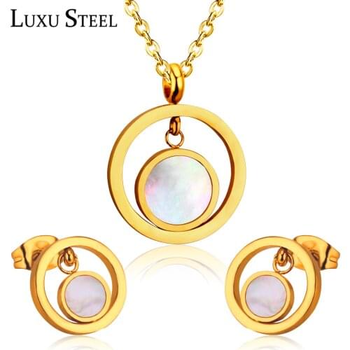 LUXUSTEEL jewellery set Hollow Out Shell Pendant Necklace Earrings Brinco Stainless Steel Chains Necklaces 2020 Collars Choker