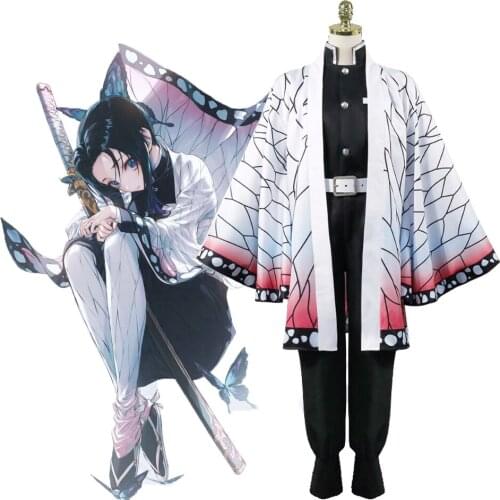 Anime Demon Slayer Kimetsu no Yaiba Kochou Shinobu Cosplay Costume Women Kimono Uniforms Halloween Carnaval Party costume Wig