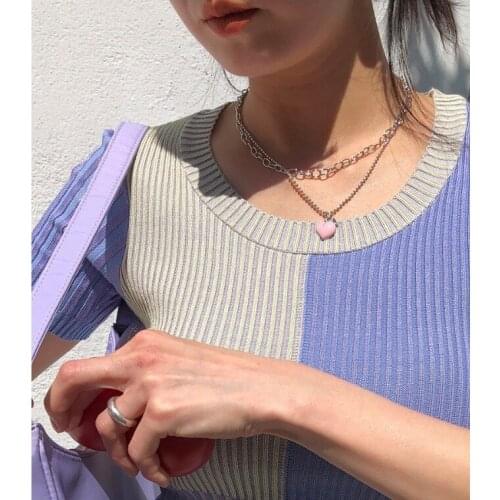 Cute Peaches Stainless Steel Necklace Multilayers Chain Sweet Charm Vintage Pendant Girl Women Daily Jewelry Party Birthday Gift