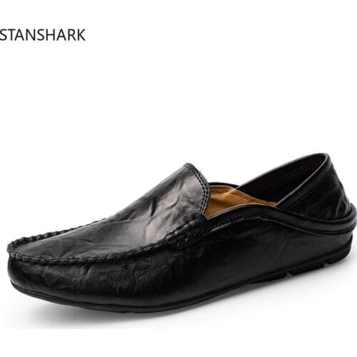 2019 New Men Shoes Genuine Cow Leather Loafers Designer Slip On Flat Loafers Boat Mens Driver Shoes Eur Size 37-46