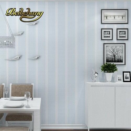 Beibehang Simple Vertical Striped Thickness 3D Nonwoven Fabric Wallpaper Mediterranean Bedroom Living Room papel de parede