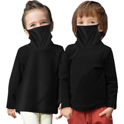 Boys Girls Fall Turtleneck T-Shirts Little Boy Long Sleeve Solid Black Cotton Face Mask Tops Blouse for Girl Kids Children 3-12Y