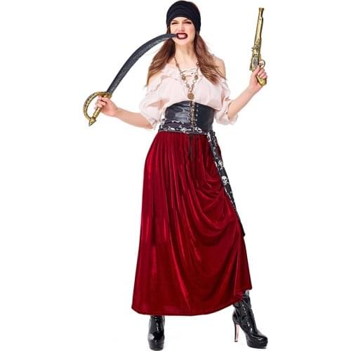 Pirate Cosplay Plus Size Sexy Women Pirate Costume Halloween Carnival Performance Fancy Party Dress