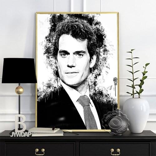 Henry Cavill Black White Printing Poster, British Actor Handsome Man Portrait Watercolour, Minimalism Nordic Home Art Decor Gift