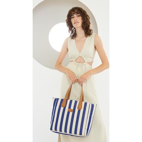 Striped Womens adjustable strap Handbag Canvas Fabric Shoulder Bag Spring Summer Street Beach Style