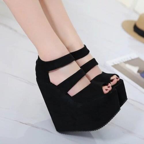 Summer Ultra High Heel Fish Mouth Sandals Wedges Thick Bottom Roman Womens Sandals 17 Cm Sexy High Heels Fashion Female Pumps