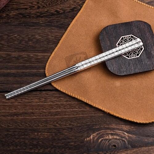 S999 Sterling Silver Tableware Chopsticks Hand-Carving Chinese FU Chop Sticks