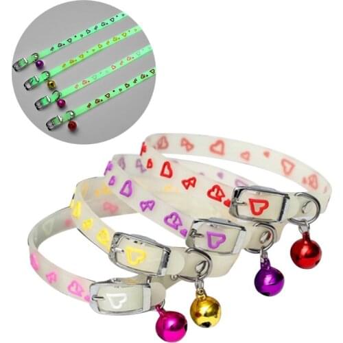 Pet Glowing Collars with Bells Glow at Night Dogs Cats Necklace Light Luminous Neck Ring Accessories 090C