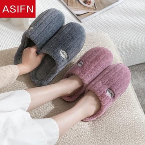 ASIFN Winter Women House Slippers Faux Fur Fashion Warm Shoes Slip on Flat Men Female Slides Cozy Home Furry Slippers