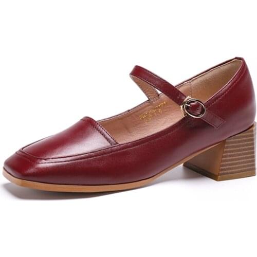 Autospin Women Square Heels Fashion Leisure Shoes Woman Autumn Winter British Style Solid Color Comfortable Mary Janes Shoes