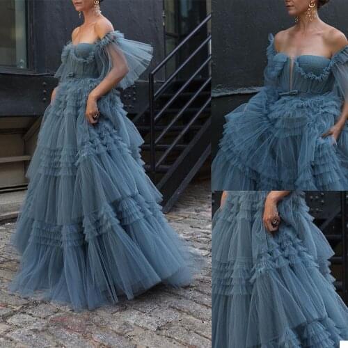 Unique Photo Shoot Evening Dresses Strapless Ruffles Tulle Pregnant Women Cape Dress Maternity Baby Shower