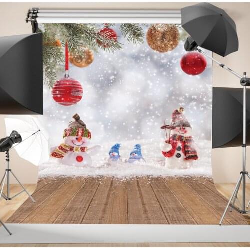 Vinyl Photography Backdrops Wooden Floor Snowmen Christmas Backgrounds for Photo Studio Party Children Baby Photophone Photocall