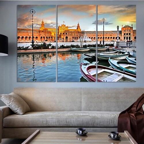 High Quality Home Decoration For Living Room Wall Art Modern Picture 3 Panels HD Sea Building Poster Print On Canvas No Frame