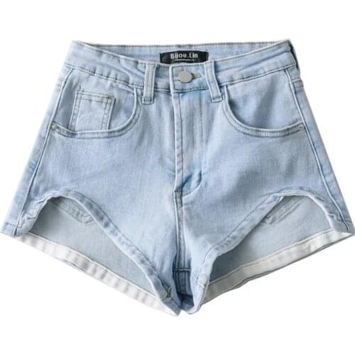 2021 Summer Women Shorts Casual Denim Shorts High Waist Short Jeans Women Vintage Hot Shorts Black Blue Jeans Irregular Fashion
