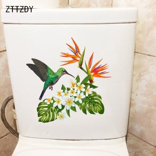 ZTTZDY 24.3×24.5CM Hummingbird Flower Creative Cartoon Toilet WC Decor Home Living Room Wall Stickers T2-1335