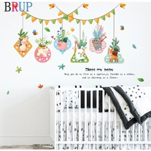 105*68cm Cartoon Lovely Animals Wall Stickers for Baby Room Rabbit Cat Dog Home Decor for Kids Room Decorative Vinyls for Walls