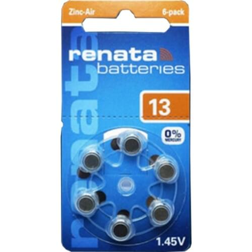 6pcs/lot Renata 13/A13/P13 1.45V Zinc Air Battery Hearing Aid Batteries Ear Care for BTE Hearing Aids