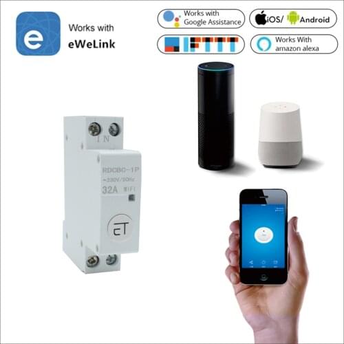 1P+N Din Rail WiFi Circuit Breaker Smart Timer Switch Relay Remote Control By eWeLink APP With Smart Home Alexa Google Home