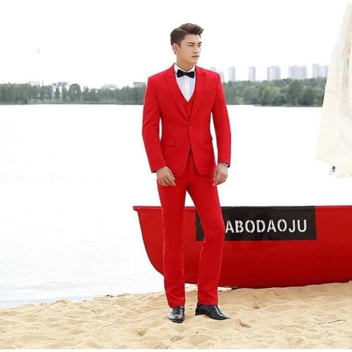 Blazer men groom suit set with pants mens wedding suits costume singer star style dance stage clothing formal dress red