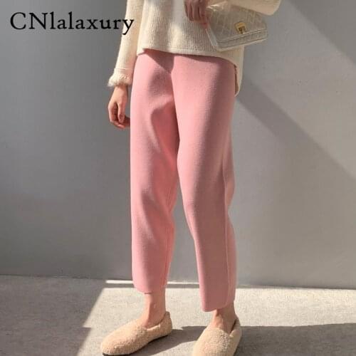 Korean Autumn Winter Knitted Women Harem Pants Elastic Waist Pants Carrot Jogger Pants Warm Sweater Trousers pantalon femme