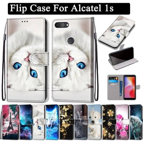 Flip Case For alcatel 1s 2019 Luxury Cartoon Leather Stand For Alcatel 1s 1 S Card Slot Cover 5.5 inch Protection Bag
