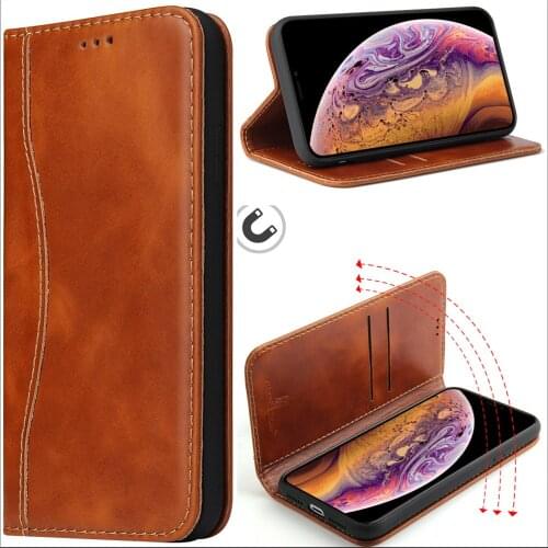 Genuine Real nature cow Leather Case For iPhone 11 Pro Max Book Wallet Magnetic
