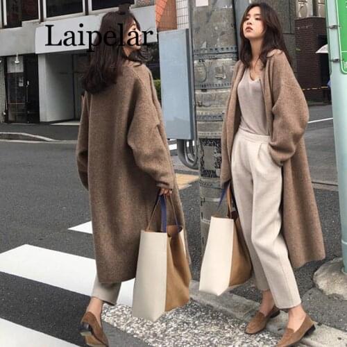 Elegant Loose Knit Woolen Cardigan Sweater Long Sleeve Warm Solid Color Women Casual Coats Chic Sweaters Outerwear Elastic