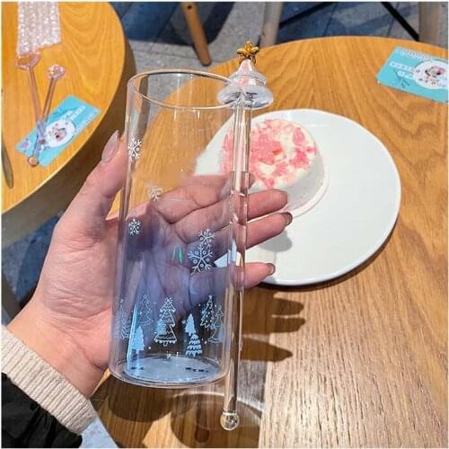 Star Papa Gradient Glass Straight Through Cup Christmas Glass Stirring Stick Transparent Printing Juice Cold Drink Cup
