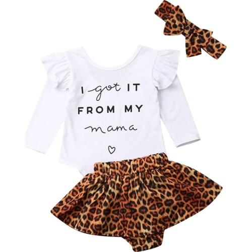 3-24M Infant Newborn Baby Girl Clothes Set Soft Long Sleeve Letter Romper Ruffles Leopard Shorts Headband Outfit Autumn Spring