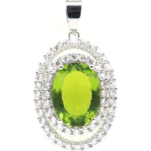 37x21mm Anniversary Created Green Peridot Pink Raspberry Rhodolite Garnet CZ For Ladies Silver Pendant Daily Wear