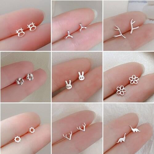 Cute Tiny Mini Earring for Women Cow Cat Deer Crown Rabbit Star Heart Flower Animal Earring Girl Teen Lady Dating Jewelry Gift