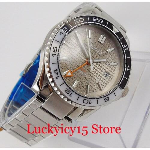 Fashional 41mm Self Winding Men Wristwatch Sapphire Glasss GMT Hand Mental Band Ceramic Bezel