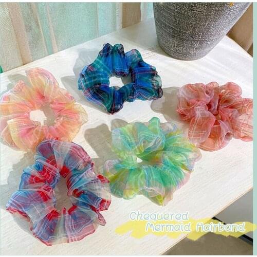 Fashion Chiffon Hair Scrunchies Bubble Mermaid Solid Color Elastic Dance Headband Rope Women Hair Band Ring Scrunchie Ponytail