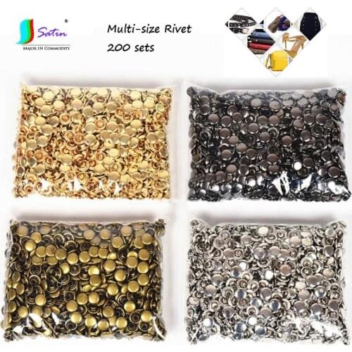 Bag,Shoe,Belt Repair Accessory 200 Sets 6MM,7MM,8MM,9MM,10MM,12MM Bronze,Gold,Silver,Gun Black Metal Double-sided Rivet S0026L