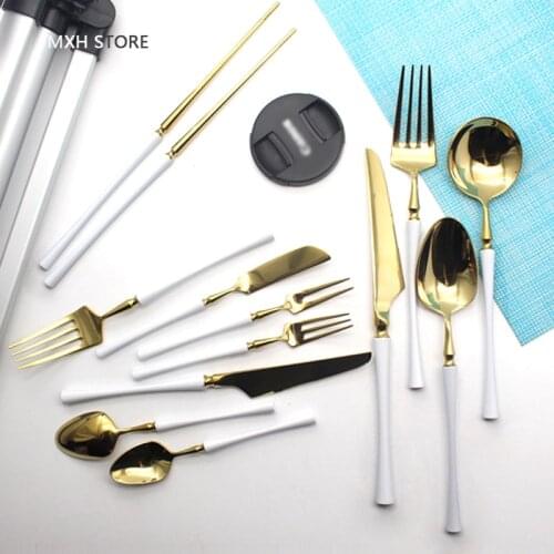 New factory direct shiny stainless steel tableware white dinner knife and fork spoon set Tableware Set Kitchen Accessories