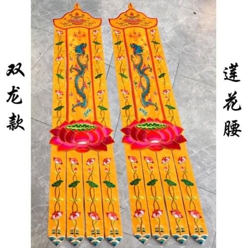 A pair 2PCS Buddhism supply HOME Temple Altar FENG SHUI imperial Royal Dragon decorative golden Streamer Buddha flag banner