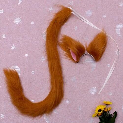 80cm Anime Cat Fox Plush Tail Gifts Maid Ear Cosplay Animal Costumes Christmas Halloween Fancy Dress Party Supplies