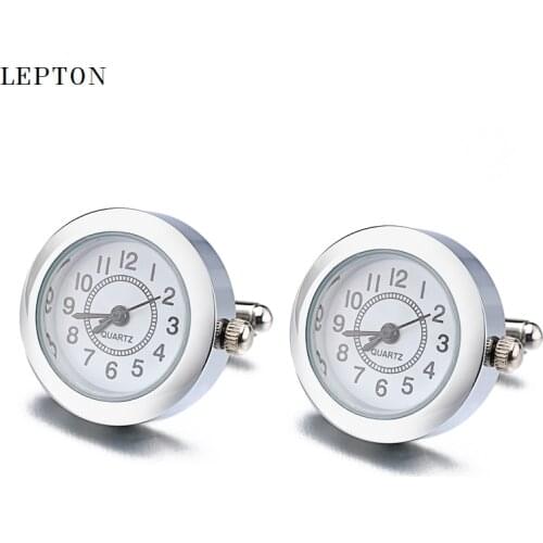 Hot Functional Watch Cufflinks For Mens Round Real Clock Cuff links With Battery Digital Watch Cufflink cuffs Relojes gemelos