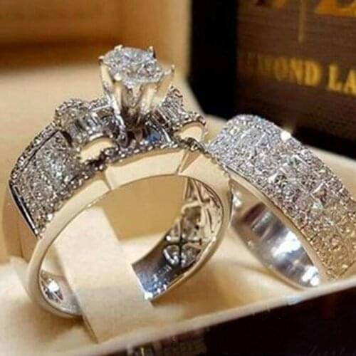 Gu Li Luxury Crystal Female Zircon Wedding Ring Set Fashion Bridal Sets Jewelry Engagement Rings For Woman