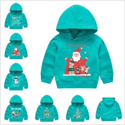 Christmas Baby Boy Sweater Hoodies Santa Claus Green Cotton Sweatshirts Children Pullover Girls Tee Shirts x'MAS Clothes Tops