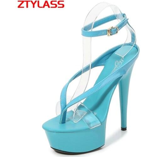 Women Patent Leather Platform Sandals Sexy Thin High Heel Transparent Sandals Summer Open Toe Buckle Candy colors Womens Shoes
