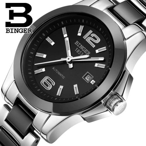 Switzerland Luxury Brand BINGER Mechanical Wristwatches Ceramic Womens watches lovers style 100M Water Resistance BG-0358-4