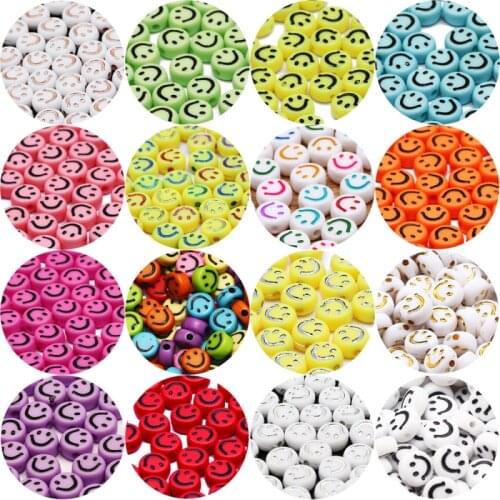 Mixed Smiley Acrylic Beads Round Flat Loose Spacer Beads For Jewelry Making Diy Handmade Necklace Bracelet Supplies 4*7mm