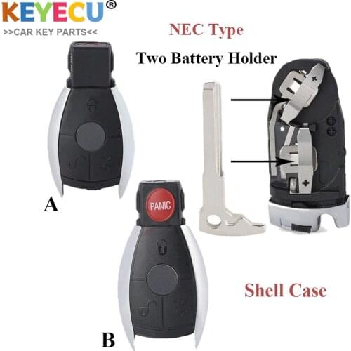 KEYECU Smart Remote Car Key Shell Case for Mercedes-Benz E C R CL GL SL CLK SLK, Fob 3 4 Buttons + Battery Holder + Uncut Blade
