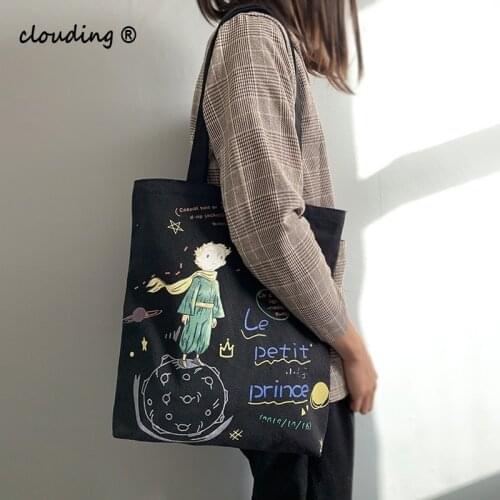 Womens Canvas Tote Bags Korean Students Shoulder Cotton Cloth Shopping Bag Eco Foldable Shopper Bag Female Handbag for Girls