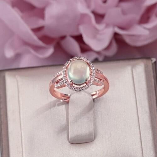 Fine Jewelry 100% Silver Rings For Women Prehnite 8*7mm Natural Oval Green Gemstone Wedding Ringen 18K Rose Gold Plated R-PR002
