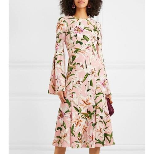 Spring New Fashion Women Customize Made Casual Plus Size 3XS-10XL Long Flare Sleeves Slim Fit Floral Print Mermaid Dress